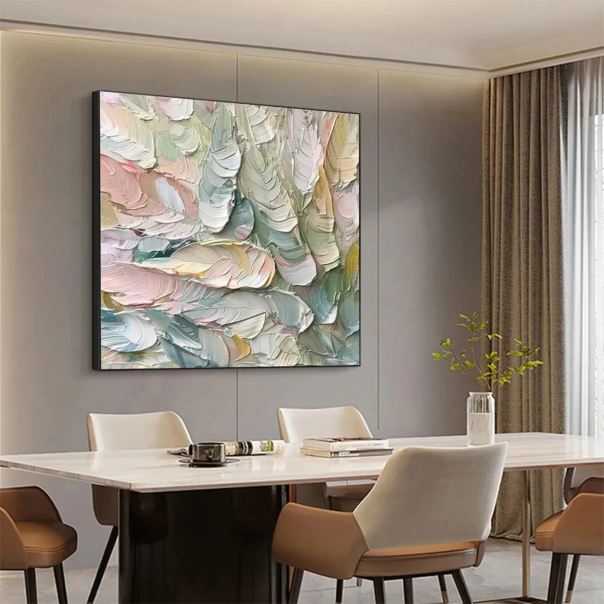 PASTEL FEATHERS: Textured Abstract Painting, Impasto Wall Art, Square Canvas, Dreamy Decor
