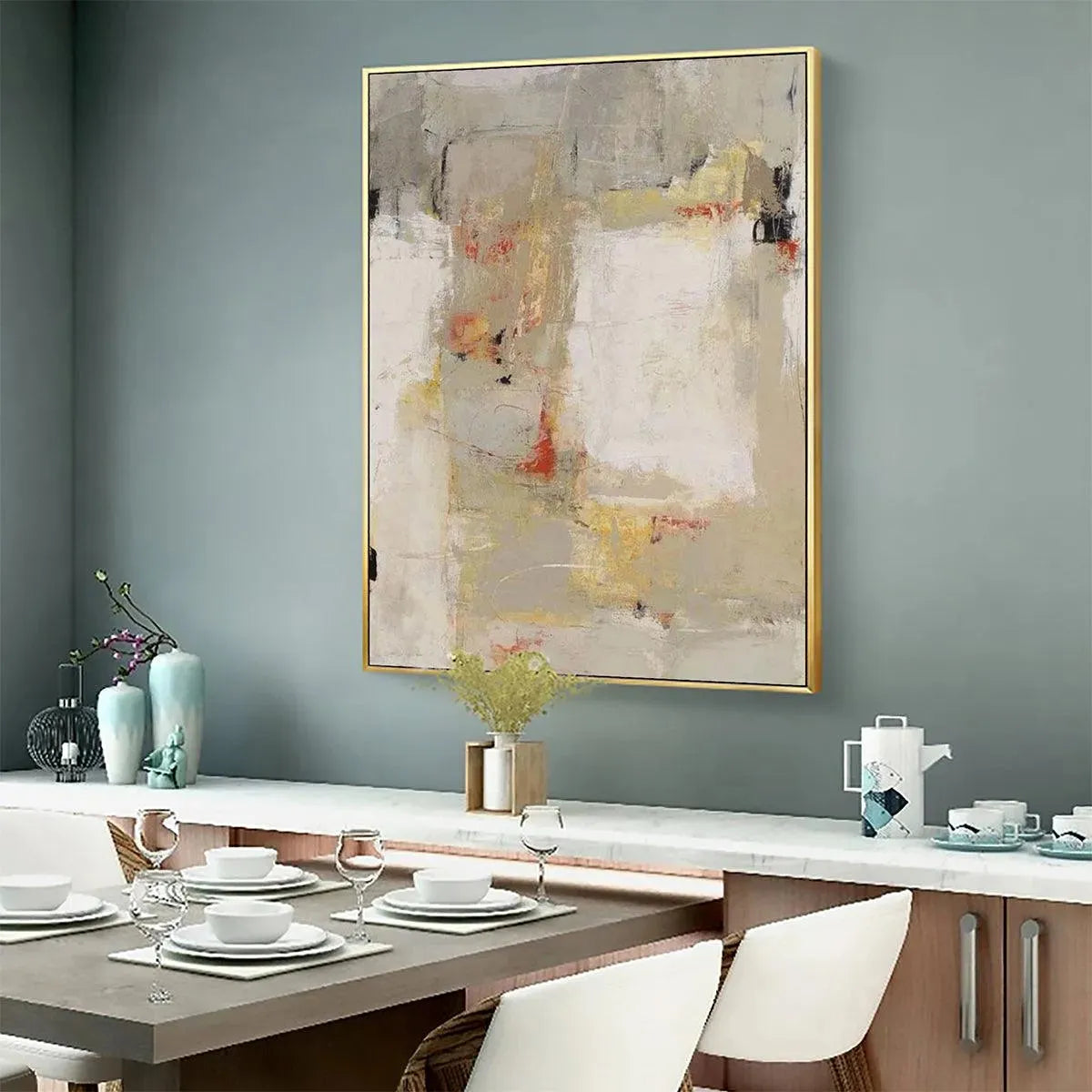 NEUTRAL ABSTRACTION: Minimalist Abstract Painting, Vertical Wall Art