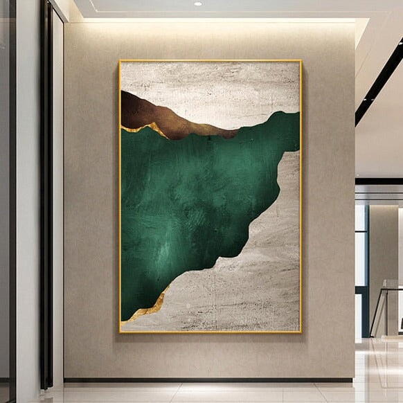 Dark Green On Gray Abstract Art