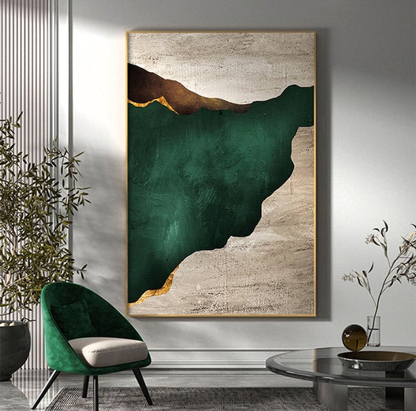 Dark Green On Gray Abstract Art