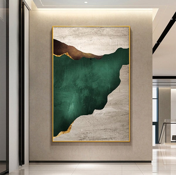 Dark Green On Gray Abstract Art