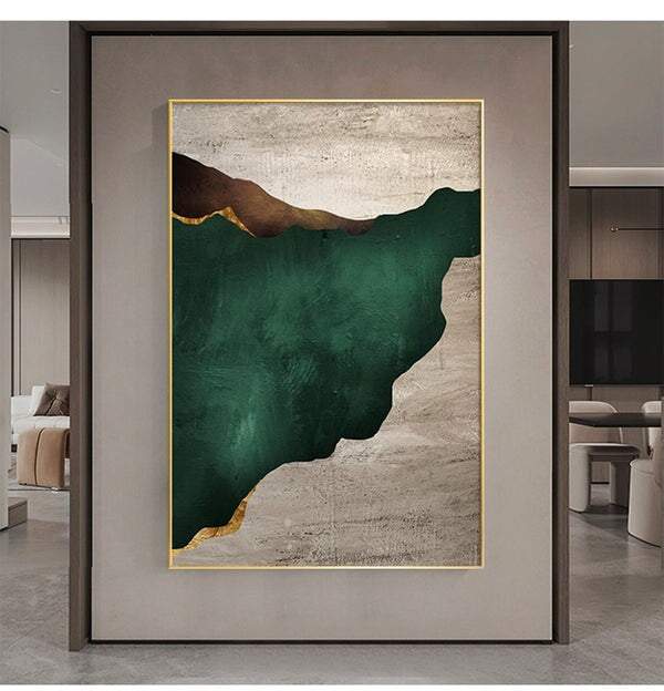 Dark Green On Gray Abstract Art