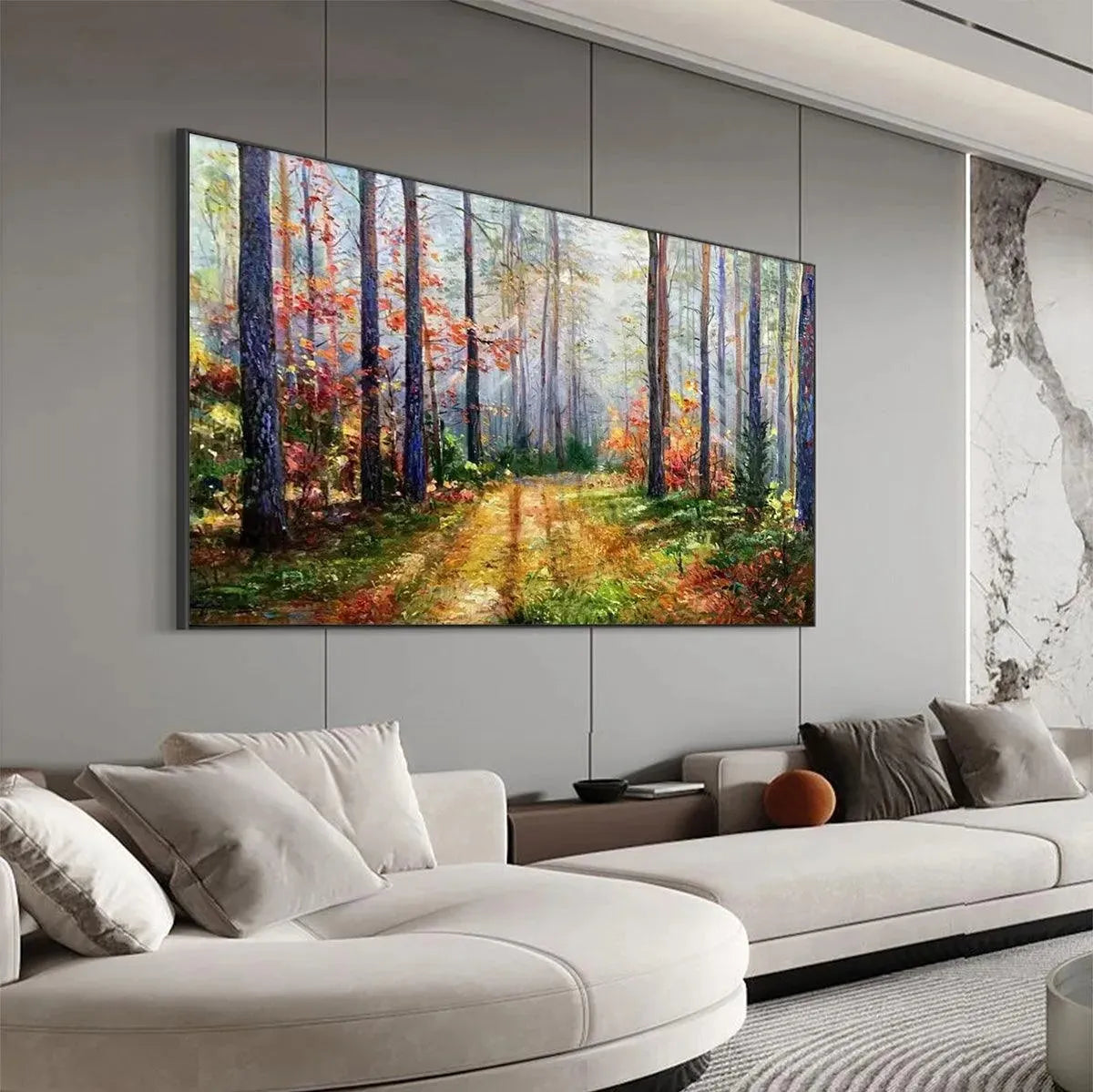 AUTUMN FOREST PATH: Panoramic Forest Landscape Painting, Autumn Colors Wall Art, Nature Decor, Canvas Artwork