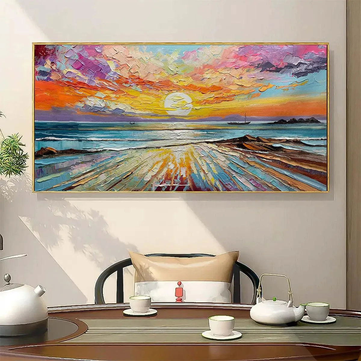 Colorful Seascape Oil Painting - Vibrant Sunset Art