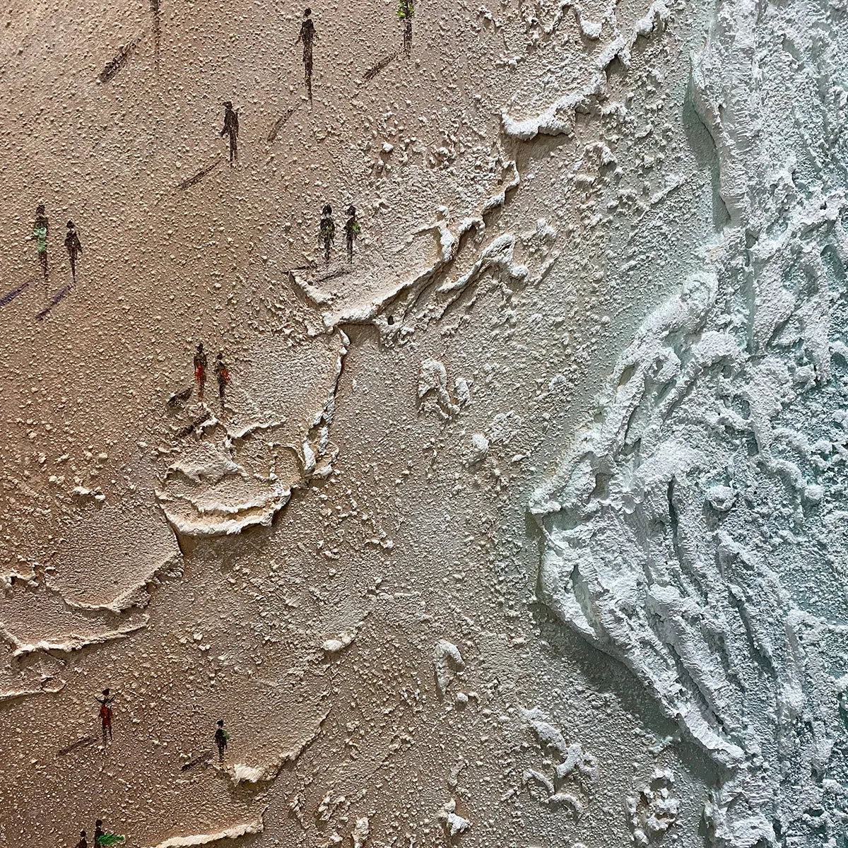 COASTAL SERENITY: Textured Beach Painting, Ocean View, Beige, Blue, Living Room, Bedroom