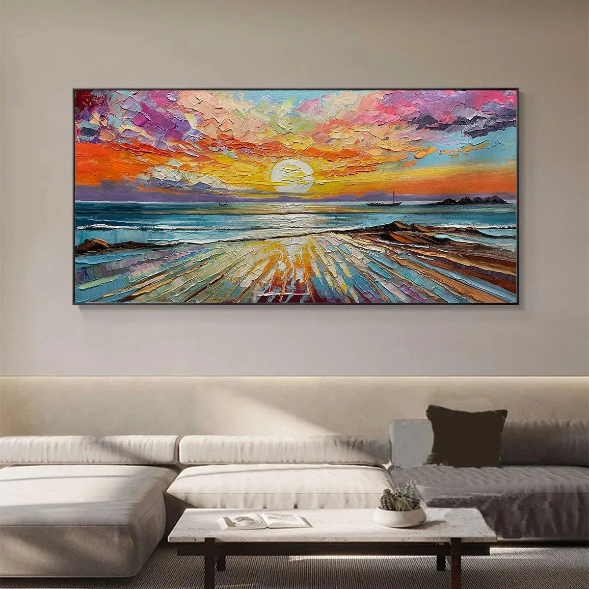 Colorful Seascape Oil Painting - Vibrant Sunset Art