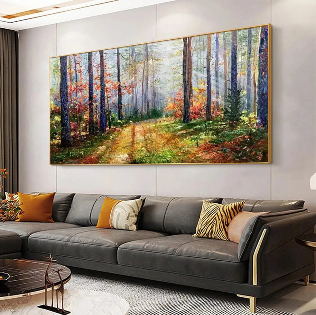 AUTUMN FOREST PATH: Panoramic Forest Landscape Painting, Autumn Colors Wall Art, Nature Decor, Canvas Artwork
