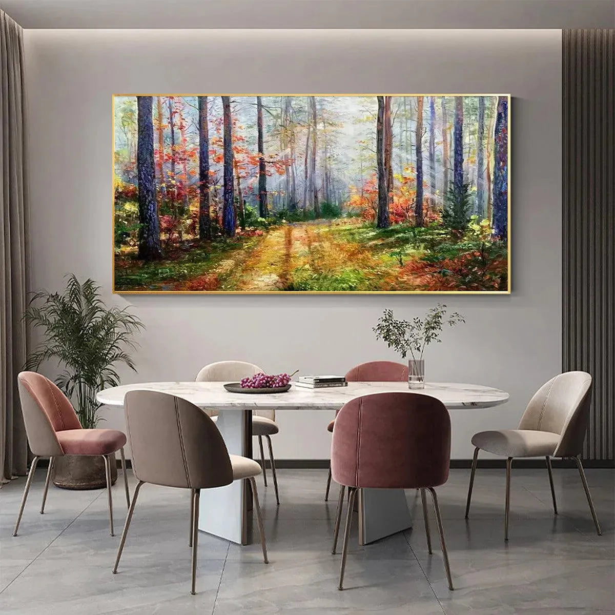 AUTUMN FOREST PATH: Panoramic Forest Landscape Painting, Autumn Colors Wall Art, Nature Decor, Canvas Artwork