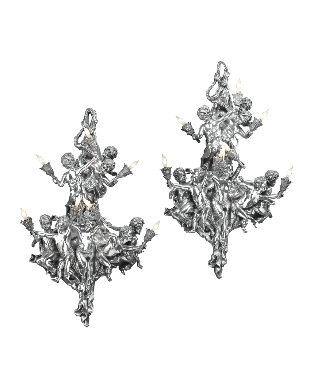 French Silverplate Bronze Sconces