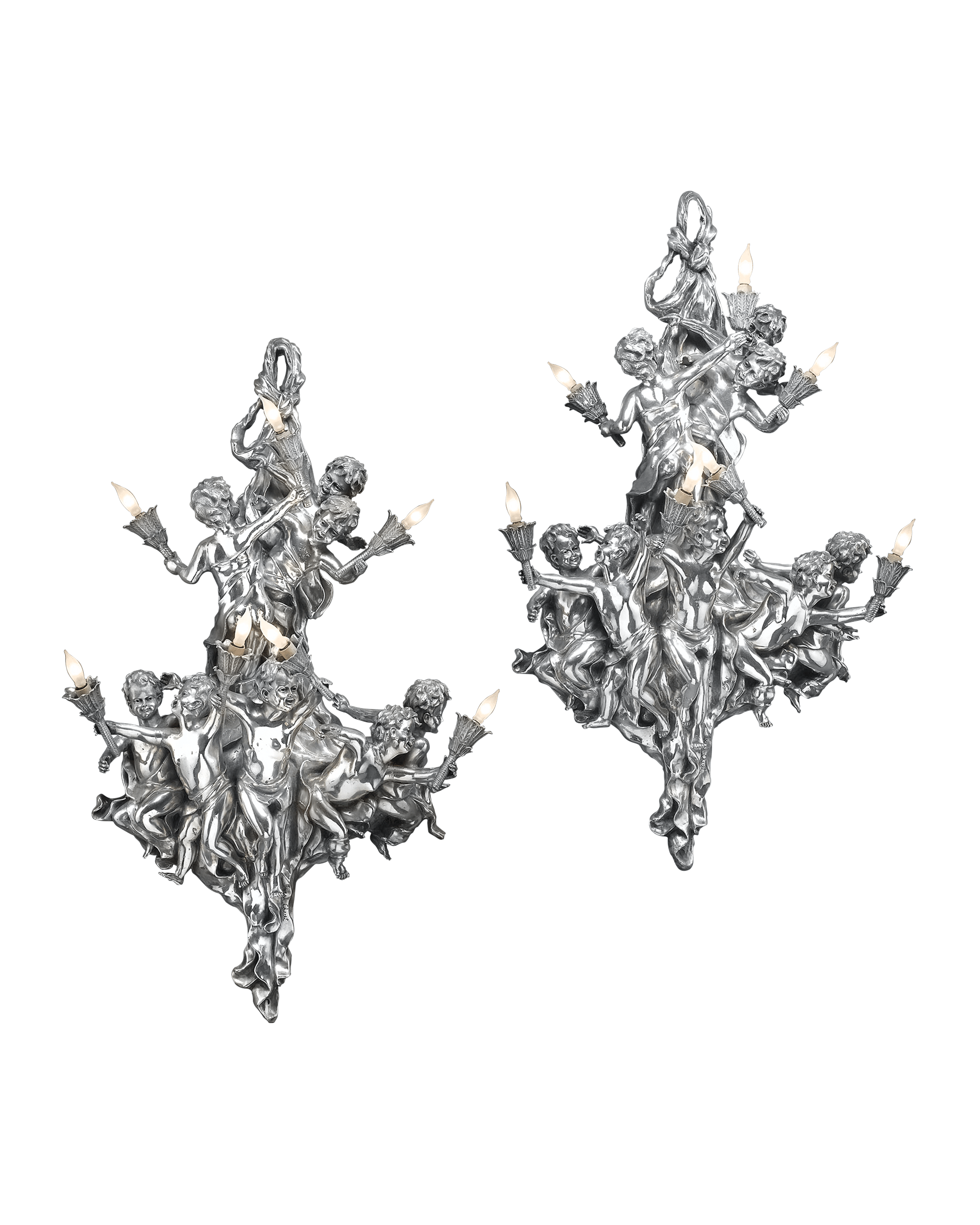 French Silverplate Bronze Sconces