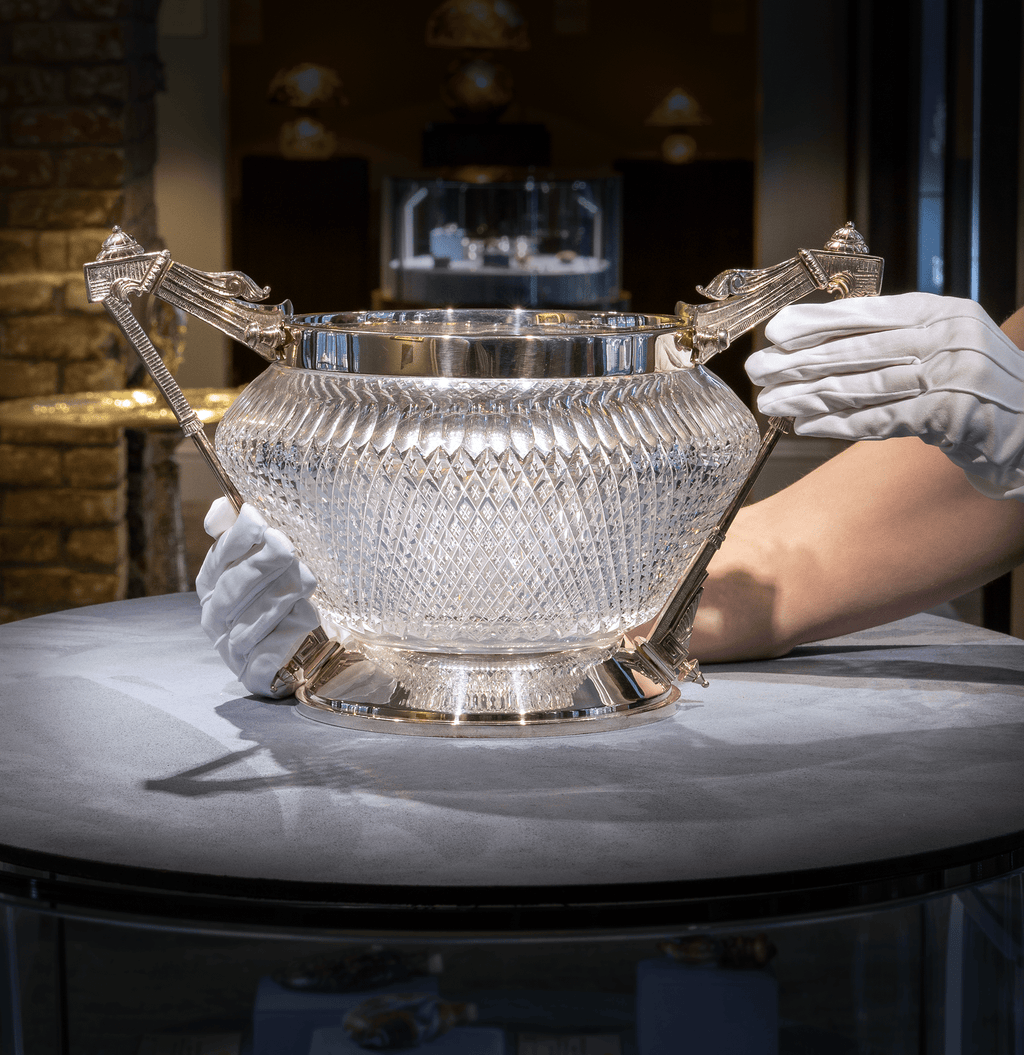 Two Handled Silver Plate and Cut Glass Bowl