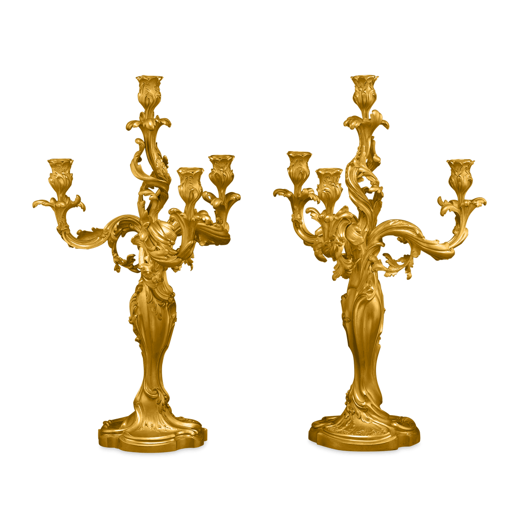 Pair of 19th Century Doré Bronze Candelabra