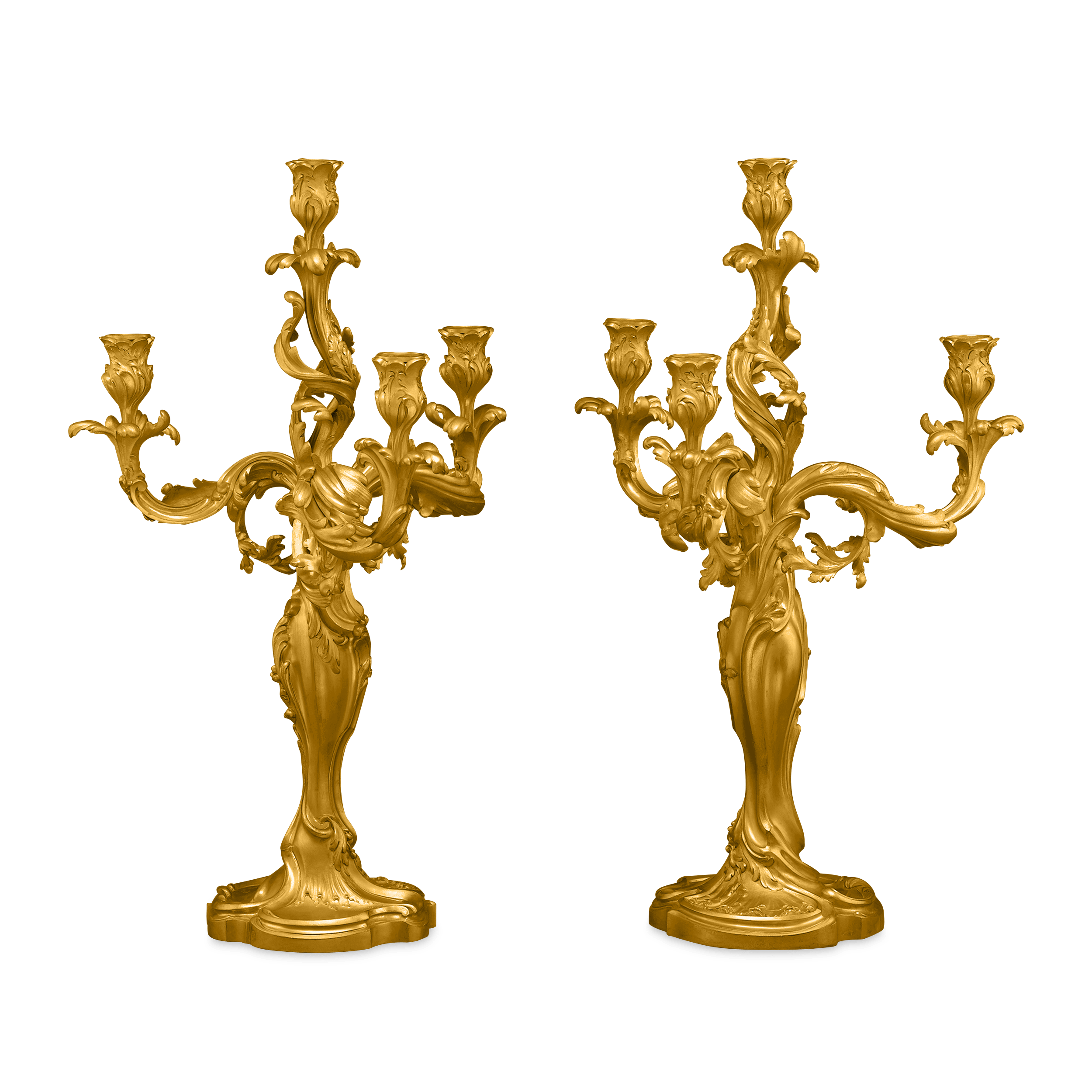 Pair of 19th Century Doré Bronze Candelabra