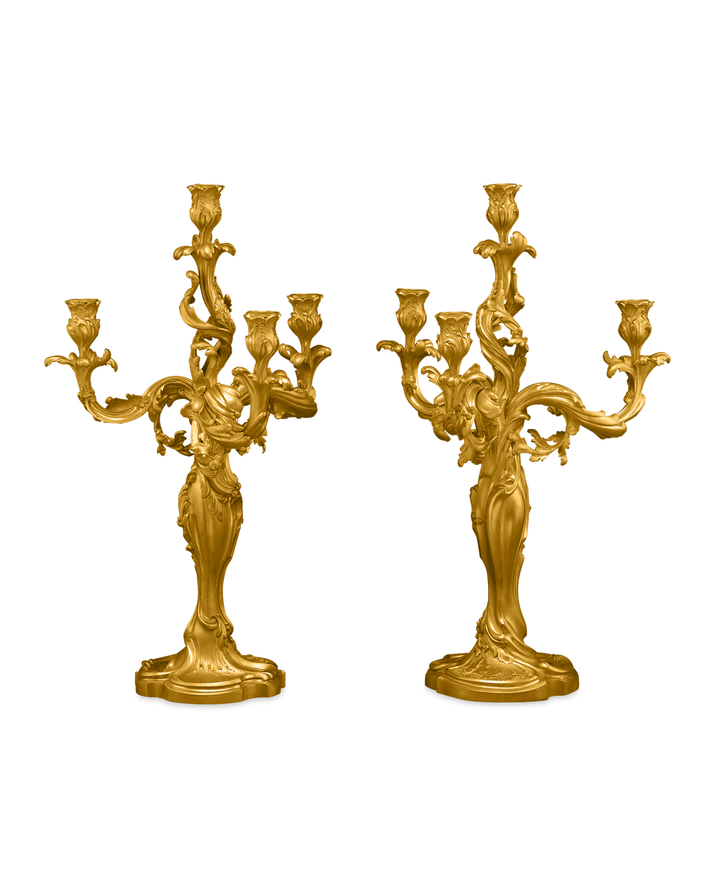 Pair of 19th Century Doré Bronze Candelabra