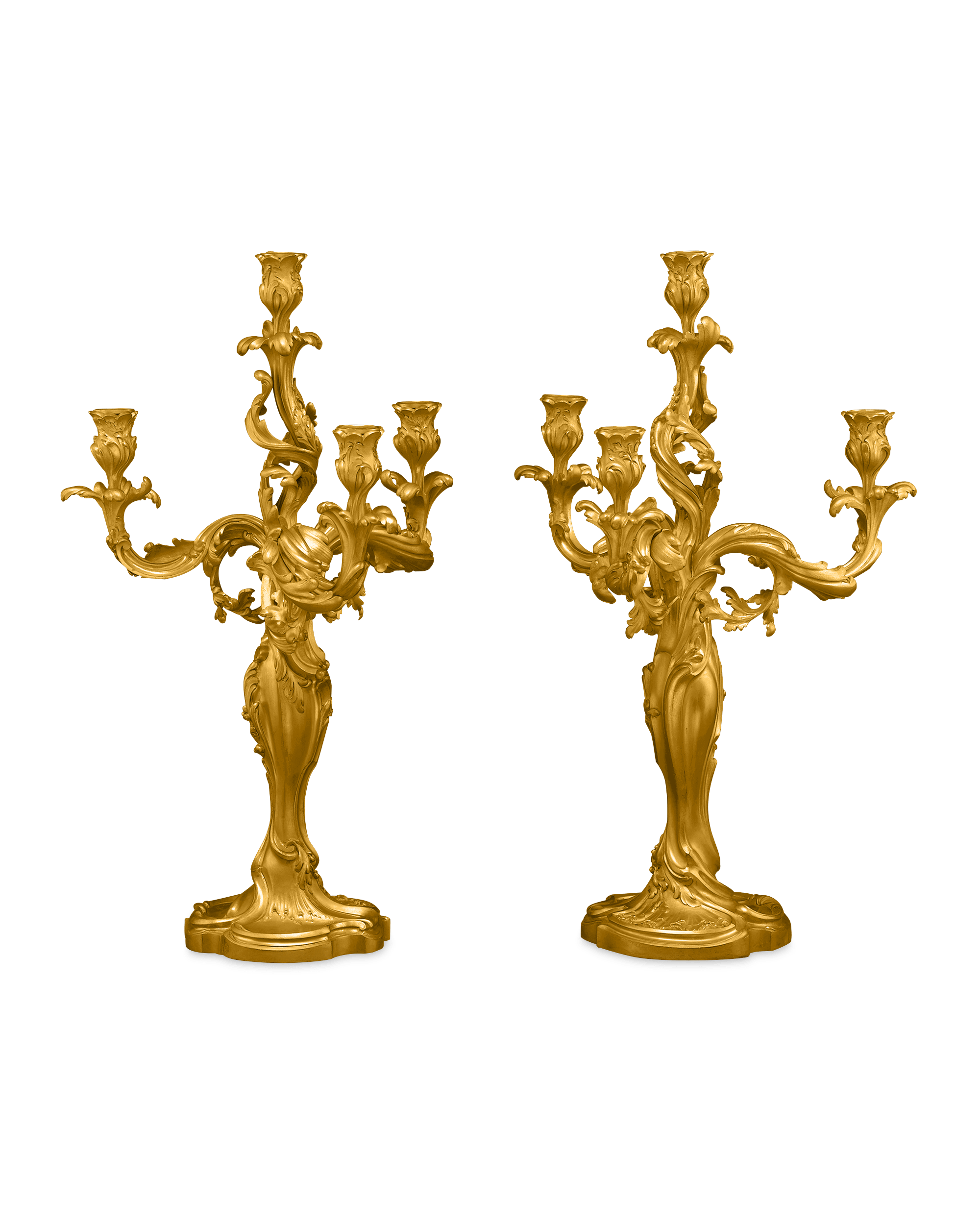 Pair of 19th Century Doré Bronze Candelabra