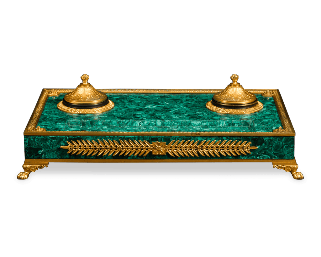 Malachite and Bronze Inkwell