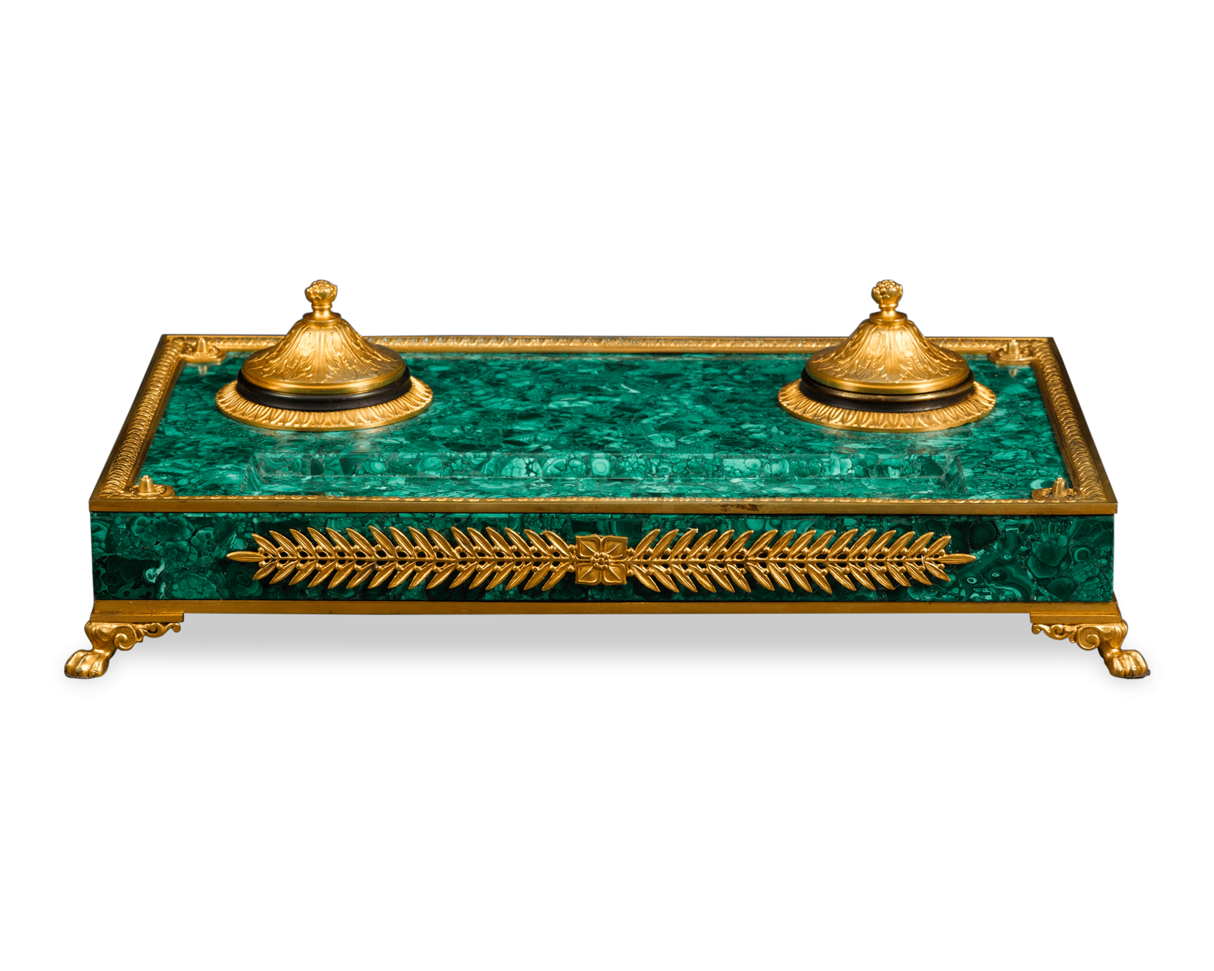 Malachite and Bronze Inkwell