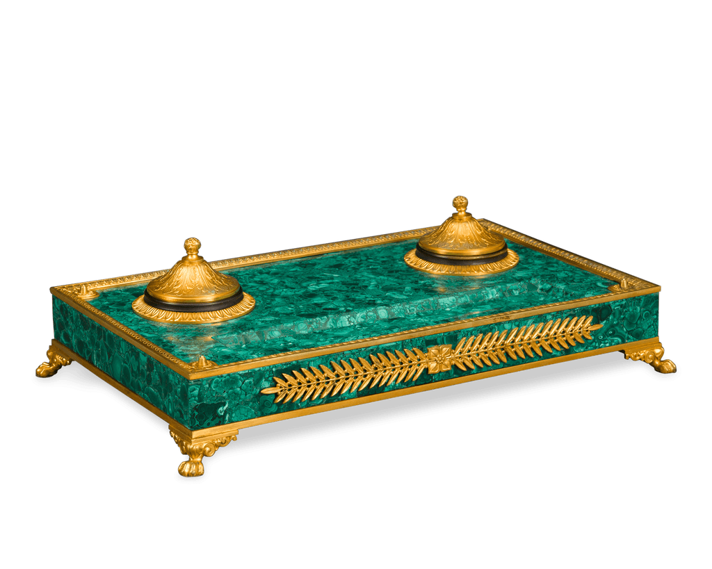 Malachite and Bronze Inkwell