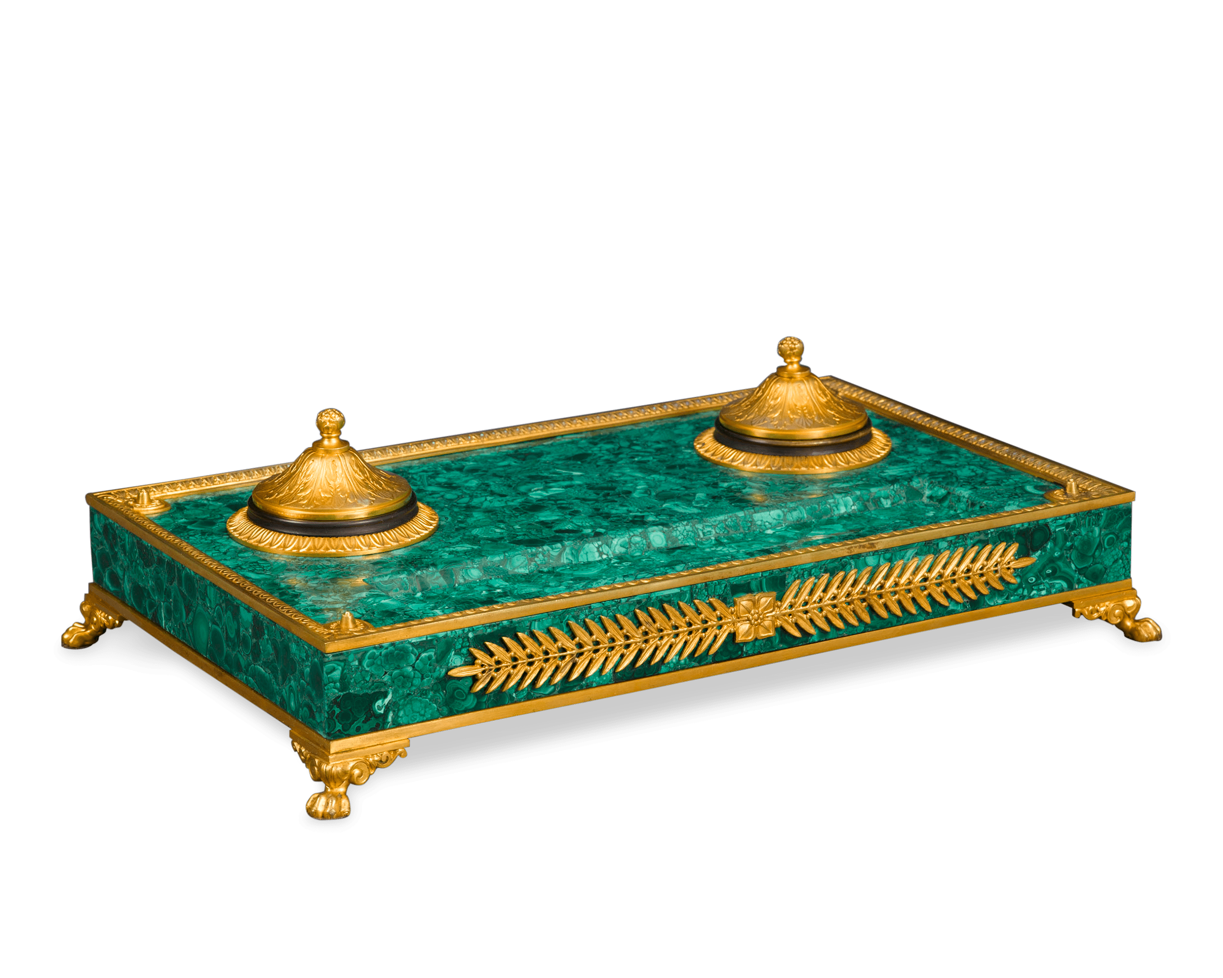 Malachite and Bronze Inkwell