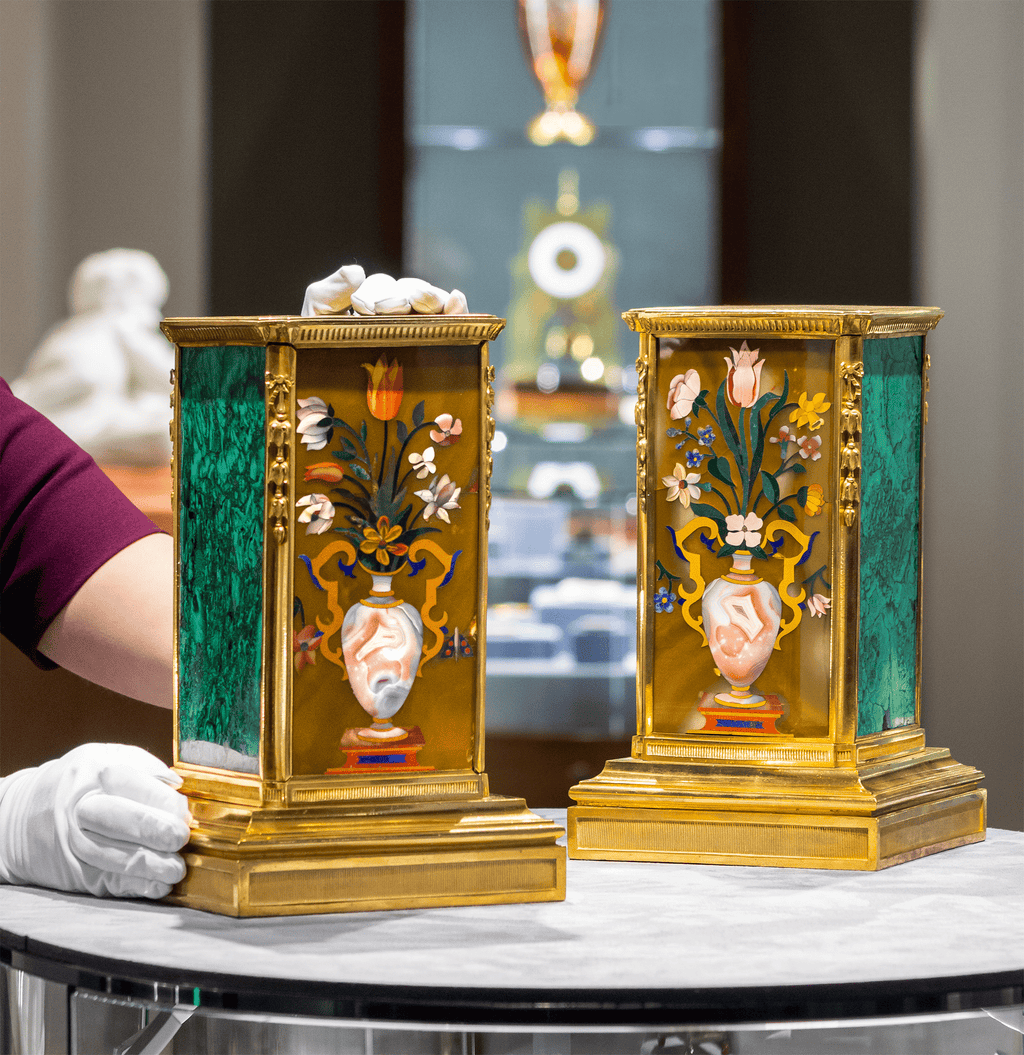 Russian Malachite and Pietre Dure Plinths