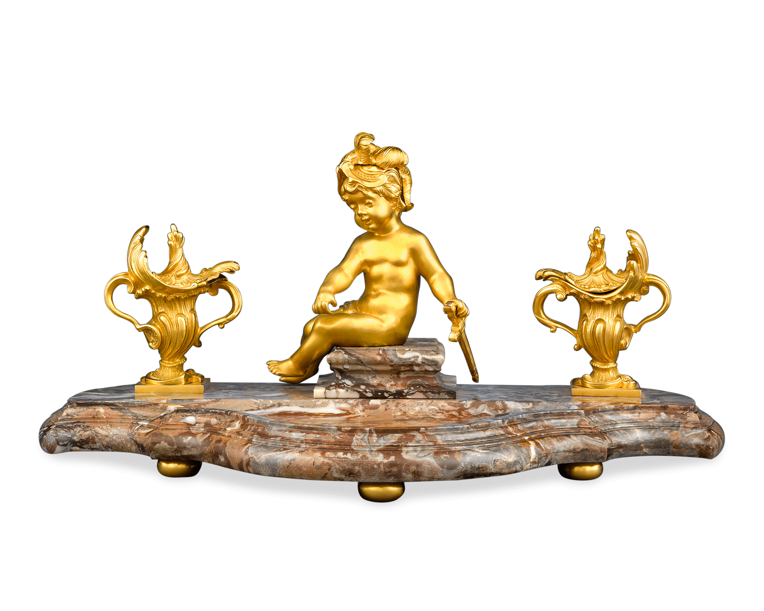 French Bronze and Marble Inkwell