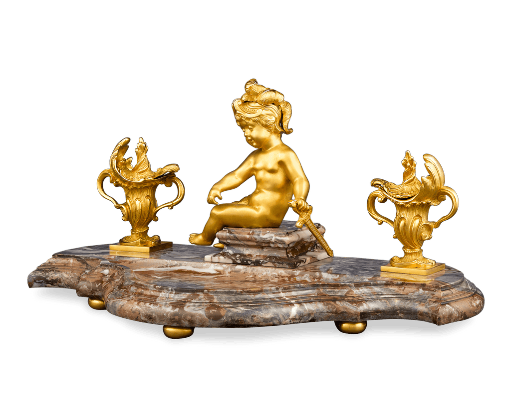 French Bronze and Marble Inkwell