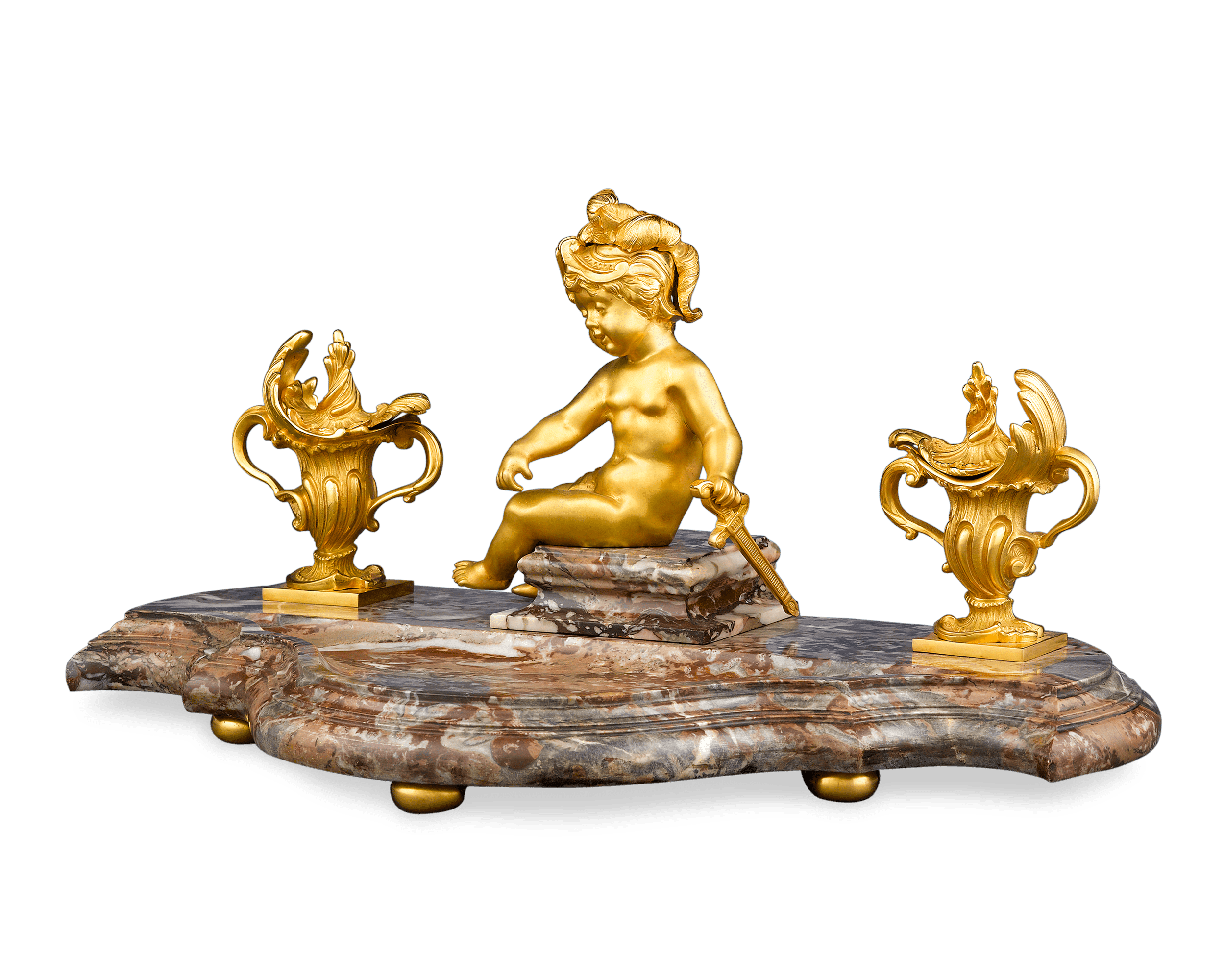French Bronze and Marble Inkwell