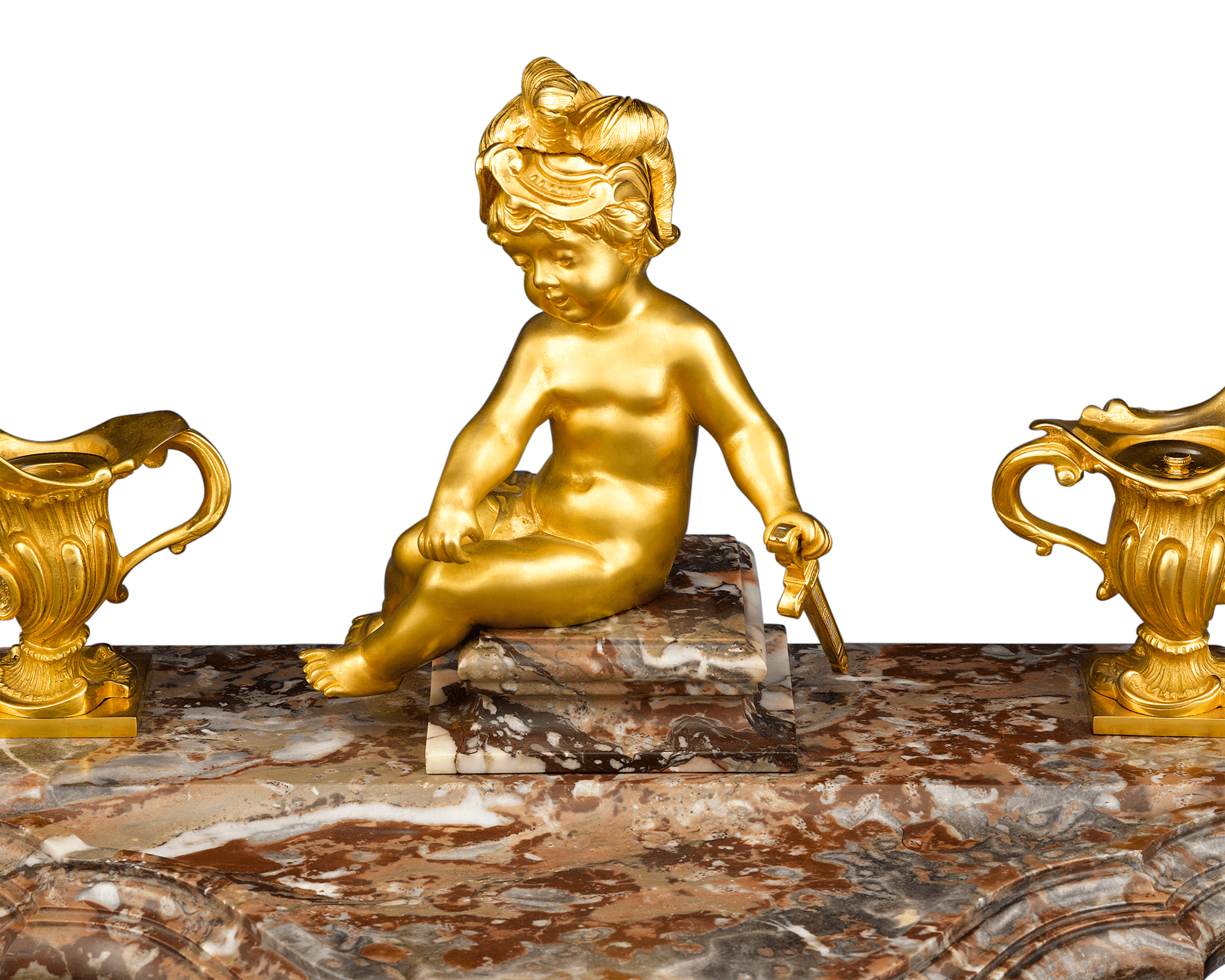 French Bronze and Marble Inkwell