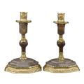 George IV Silver Gilt and Agate Candlesticks by Edward Farrell