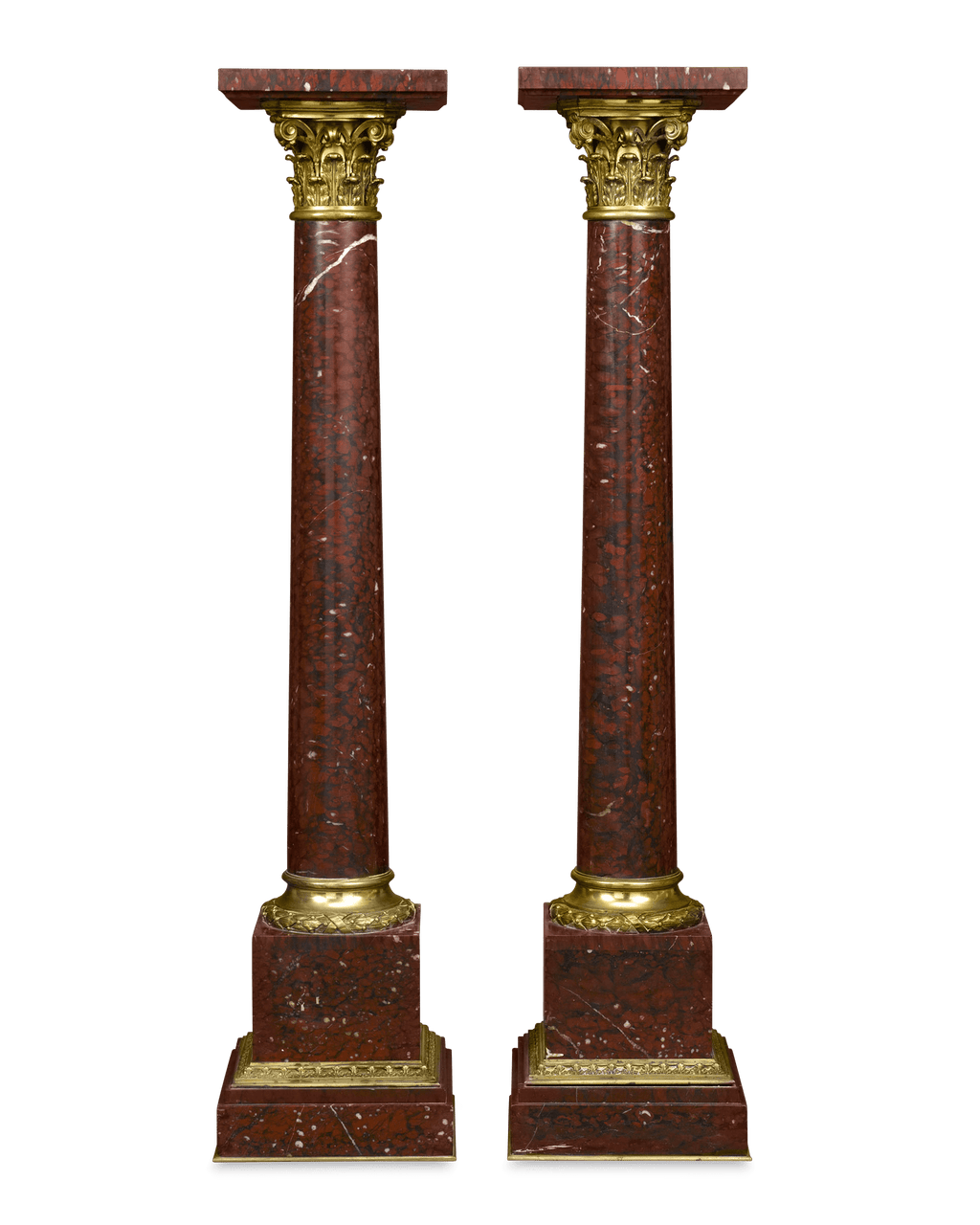 Pair of Rouge Marble Pedestals