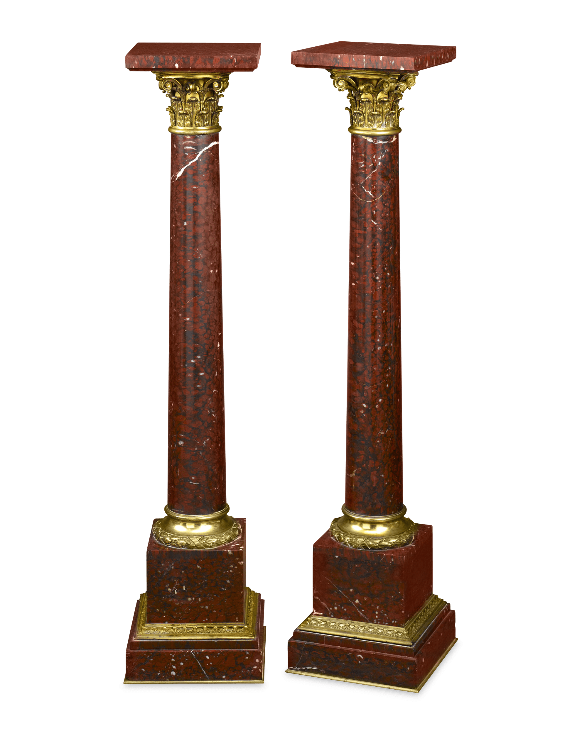 Pair of Rouge Marble Pedestals