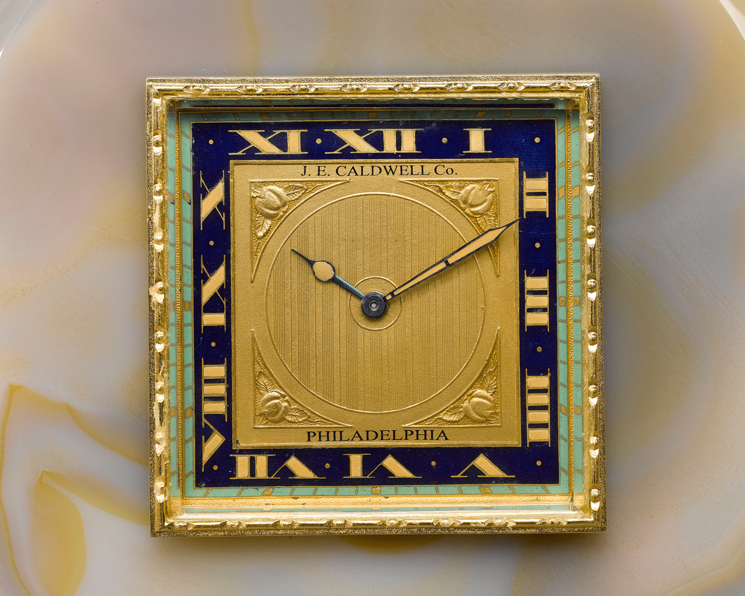 Onyx & Enamel Desk Clock by J.E. Caldwell