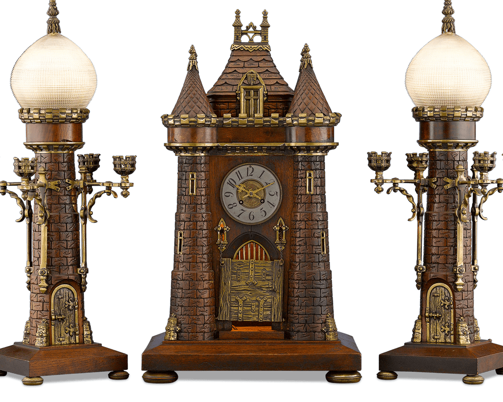 Medieval Castle Clock Garniture