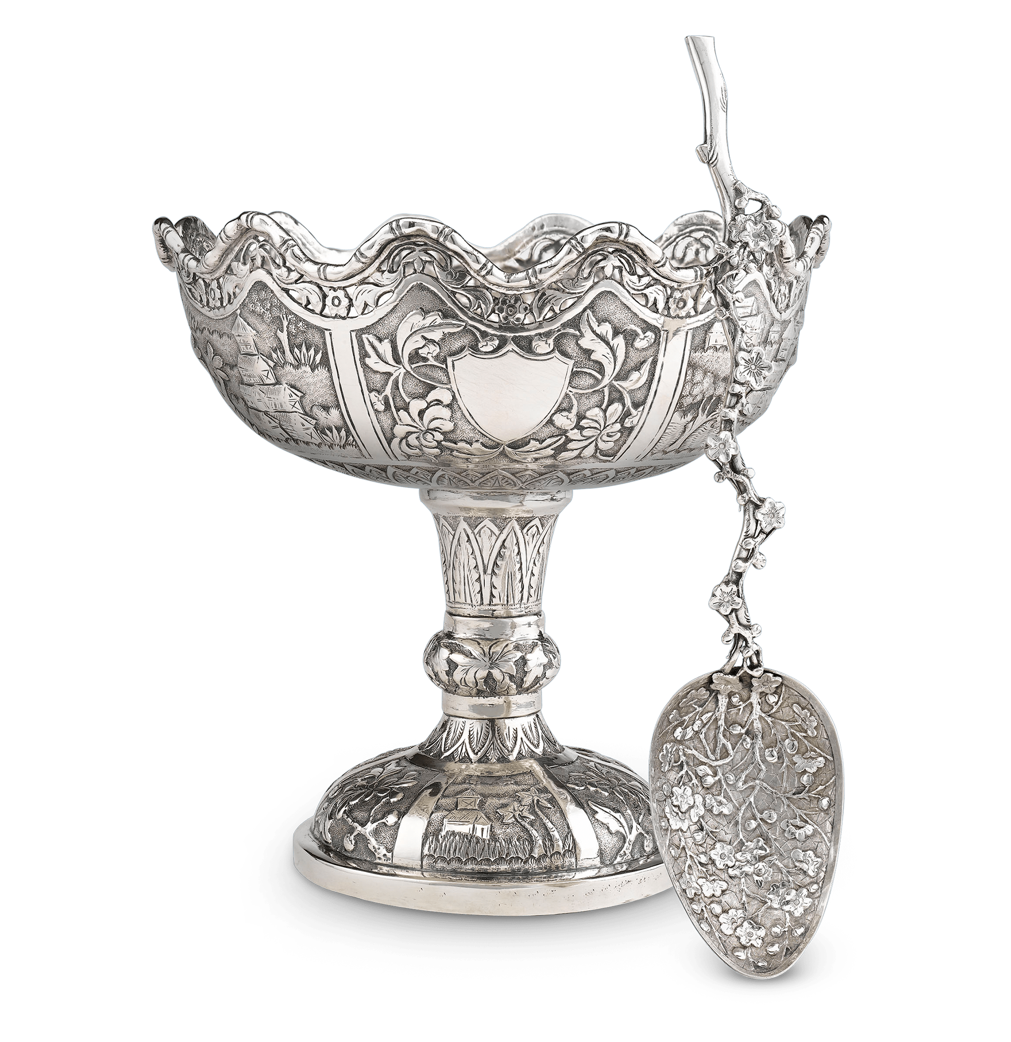 Chinese Export Silver Bowl and Spoon