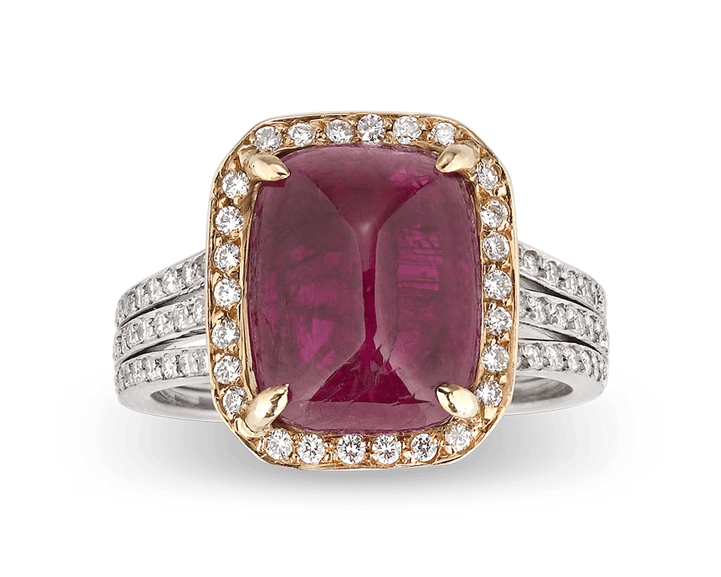 Untreated Burma Cabochon Ruby Ring, 6.31 Carats