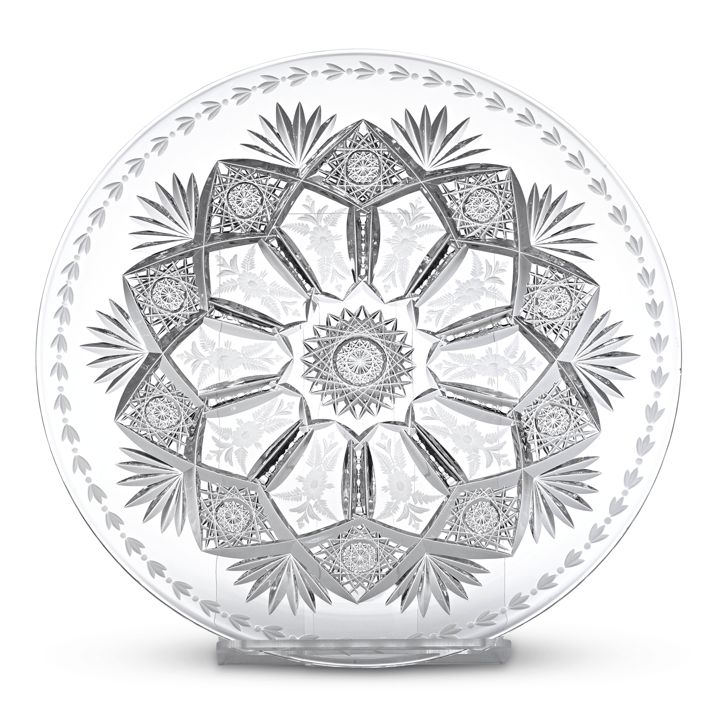 Cut & Engraved American Brilliant Cut Glass Plate by Sinclaire