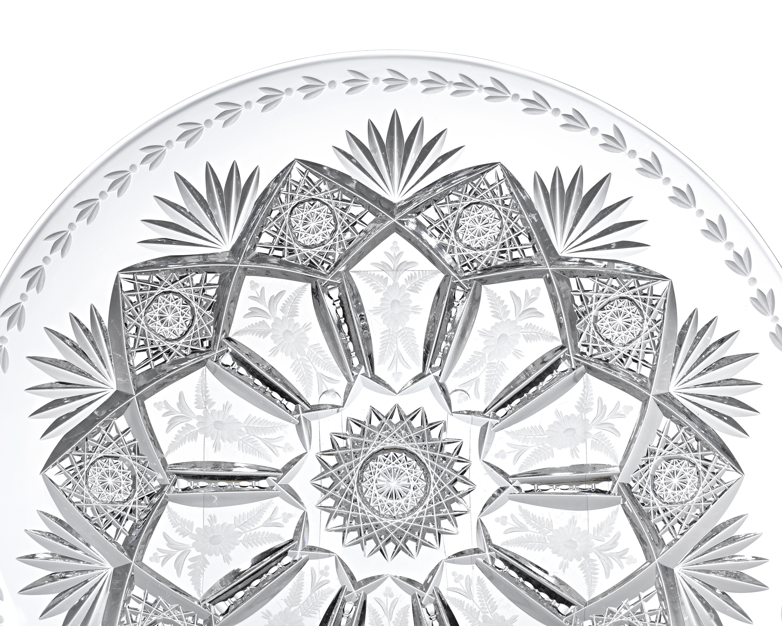Cut & Engraved American Brilliant Cut Glass Plate by Sinclaire