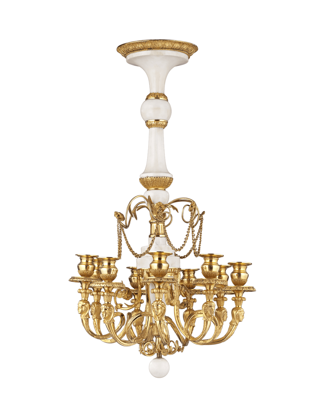 White Marble and Gilt Bronze Russian Chandelier