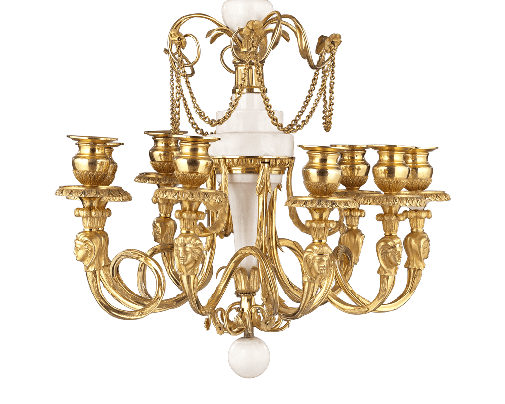 White Marble and Gilt Bronze Russian Chandelier