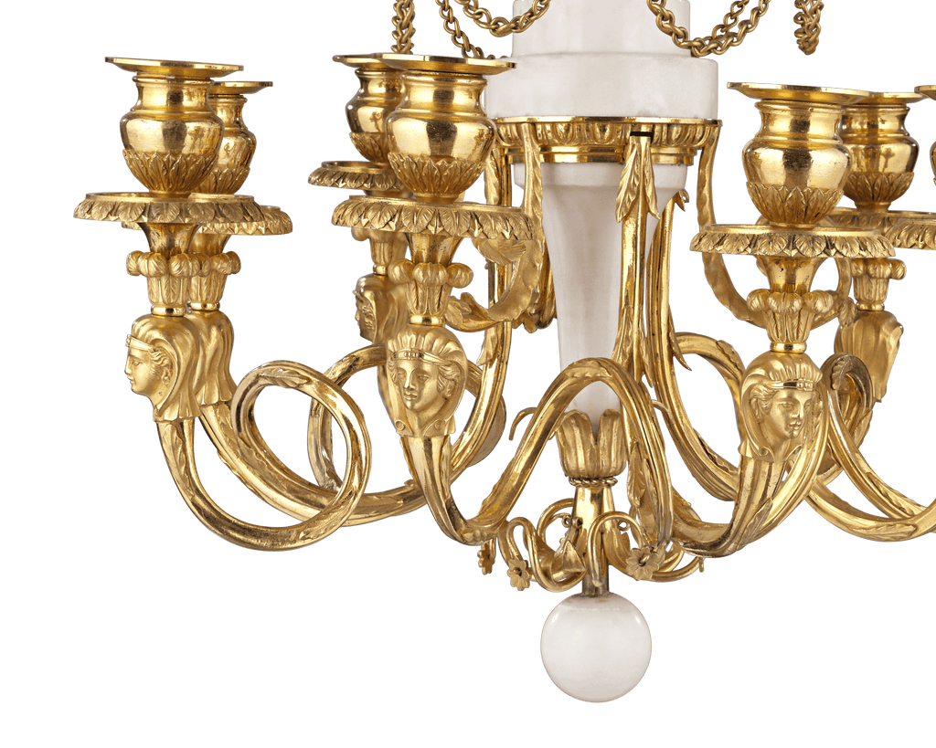 White Marble and Gilt Bronze Russian Chandelier