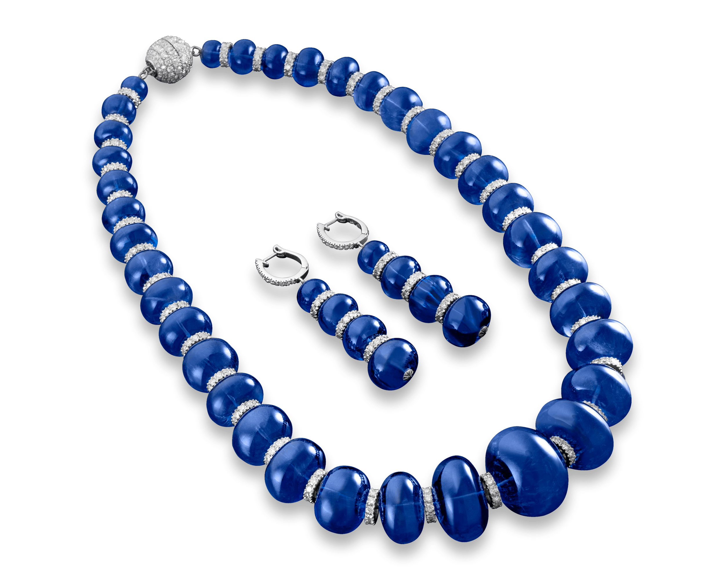 Tanzanite Bead Necklace and Earring Suite, 925.10 Carats