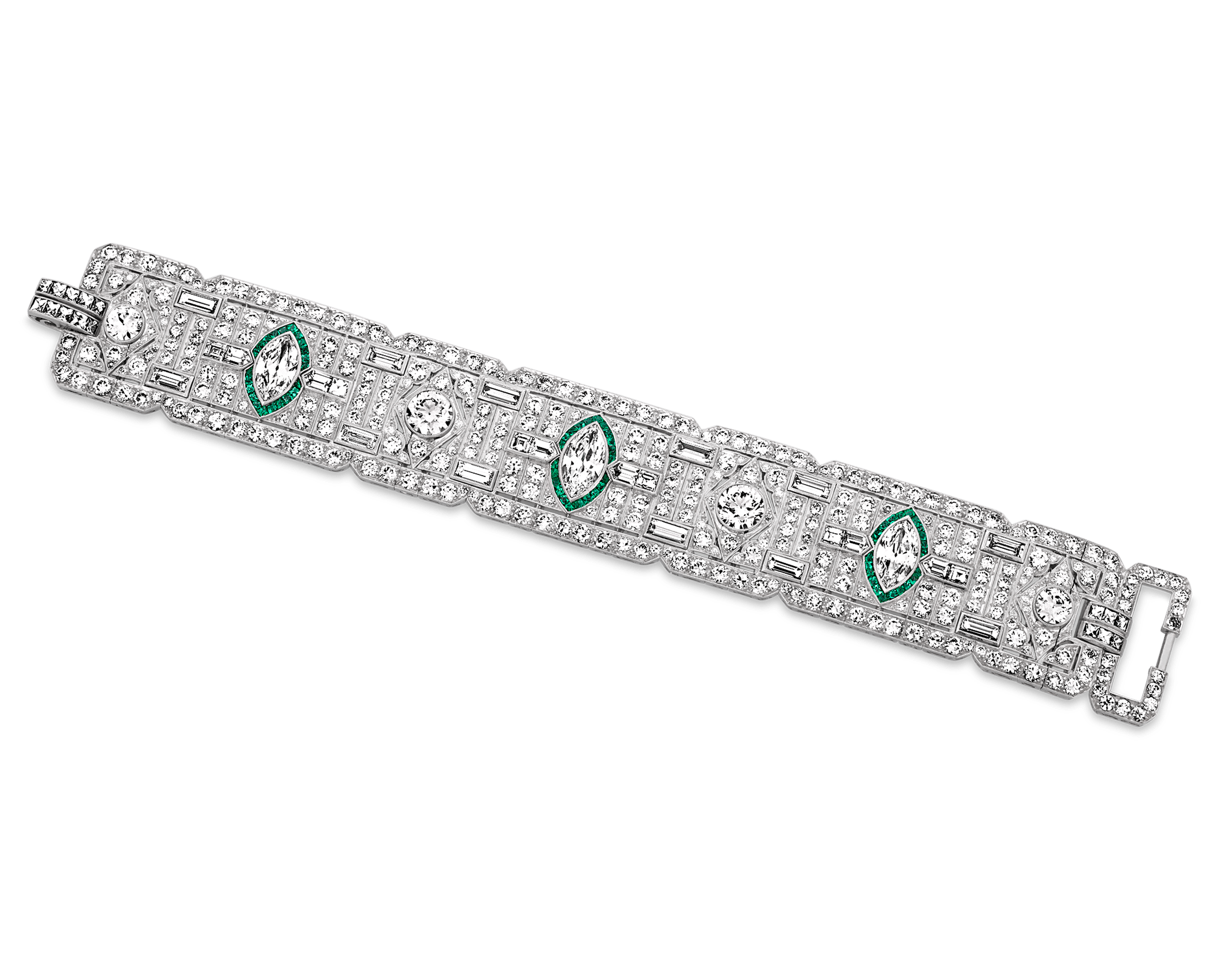 Art Deco Diamond and Emerald Bracelet