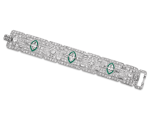 Art Deco Diamond and Emerald Bracelet
