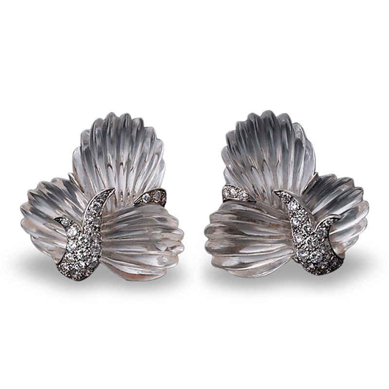 Carved Crystal and Diamond Earrings