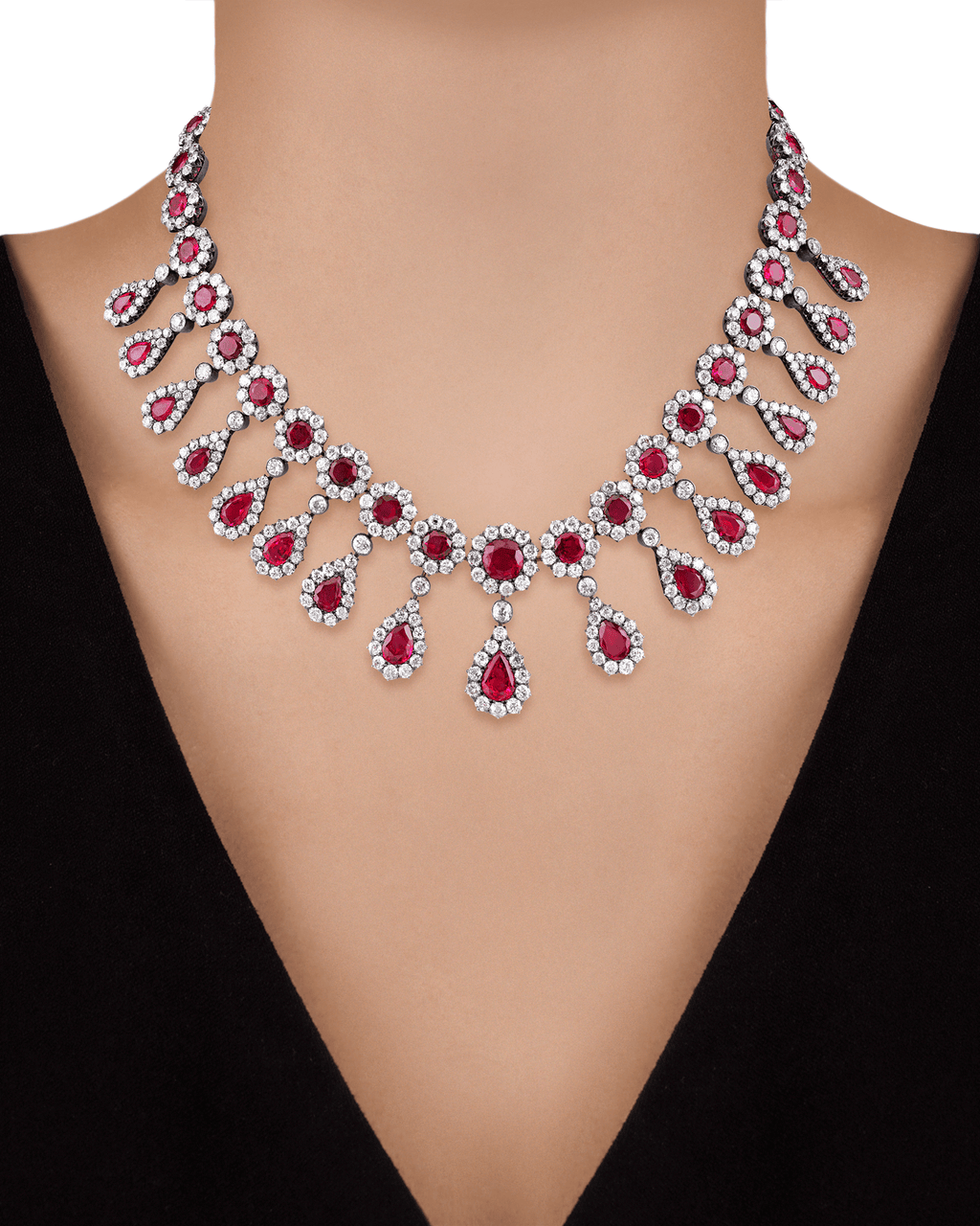 Antique Burma Ruby and Diamond Necklace
