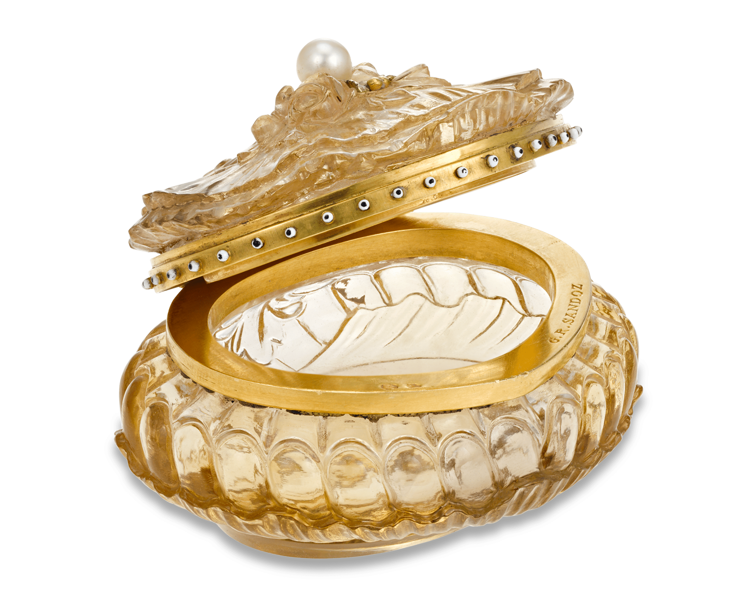 Carved Citrine Pill Box