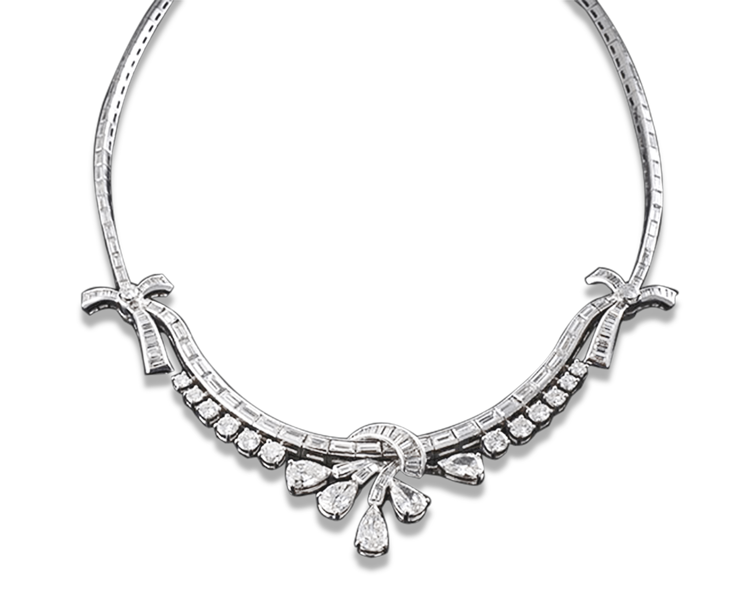 Pear, Round and Baguette Diamond Necklace