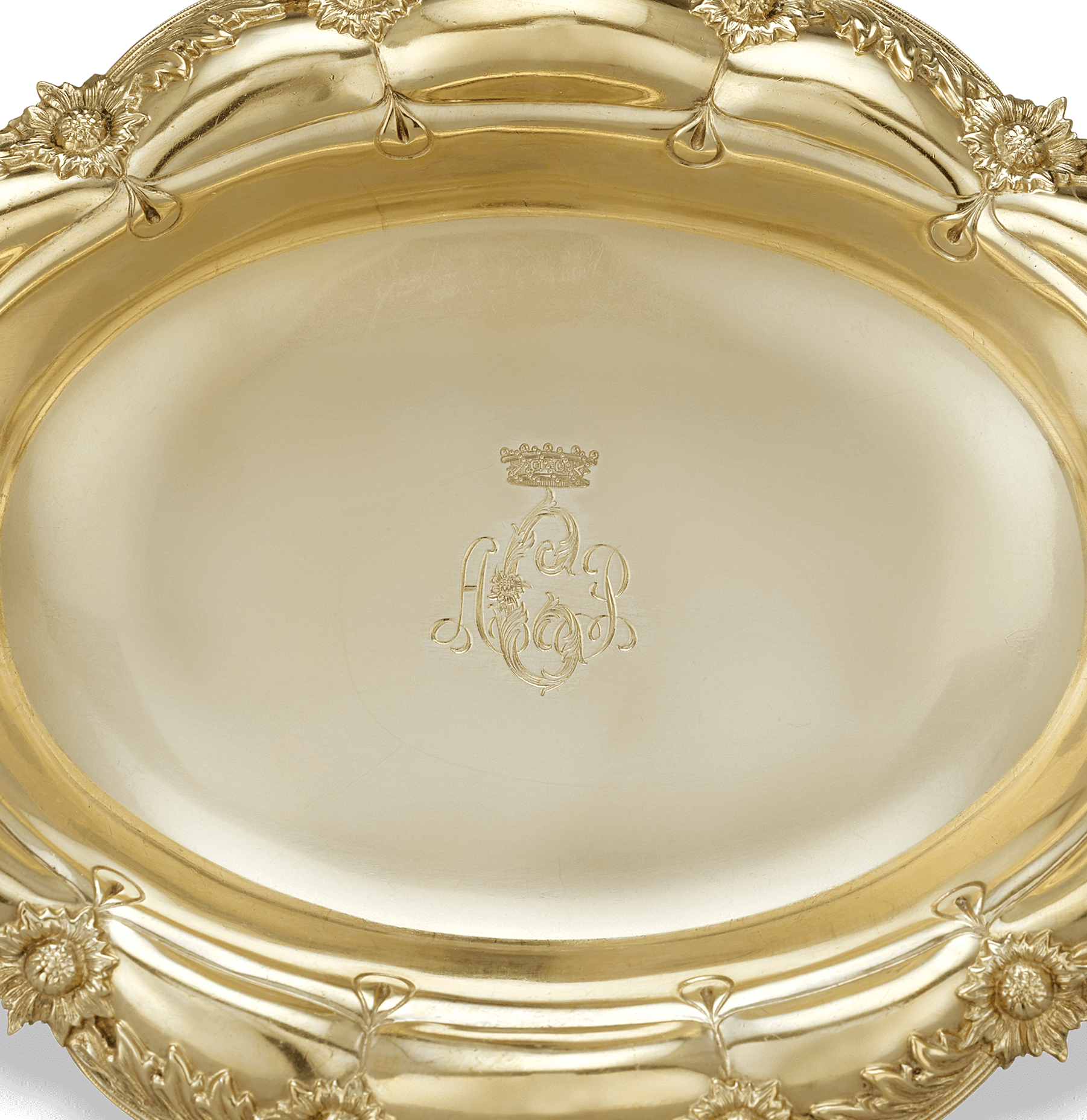Tiffany & Co. Chrysanthemum Silver Gilt Oval Bowls, Set of 6