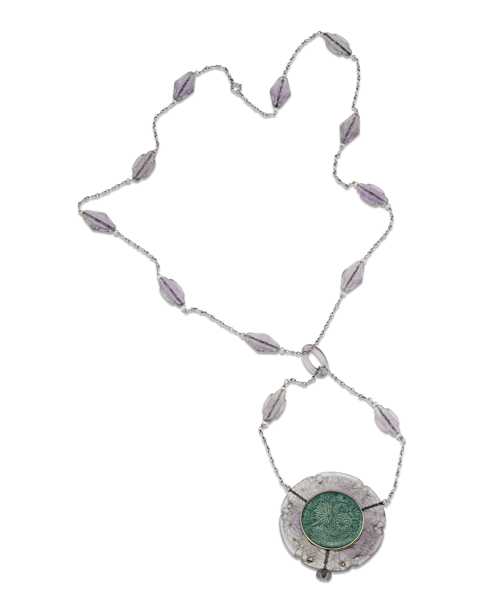 Fréres Amethyst and Enamel Art Deco Pendant