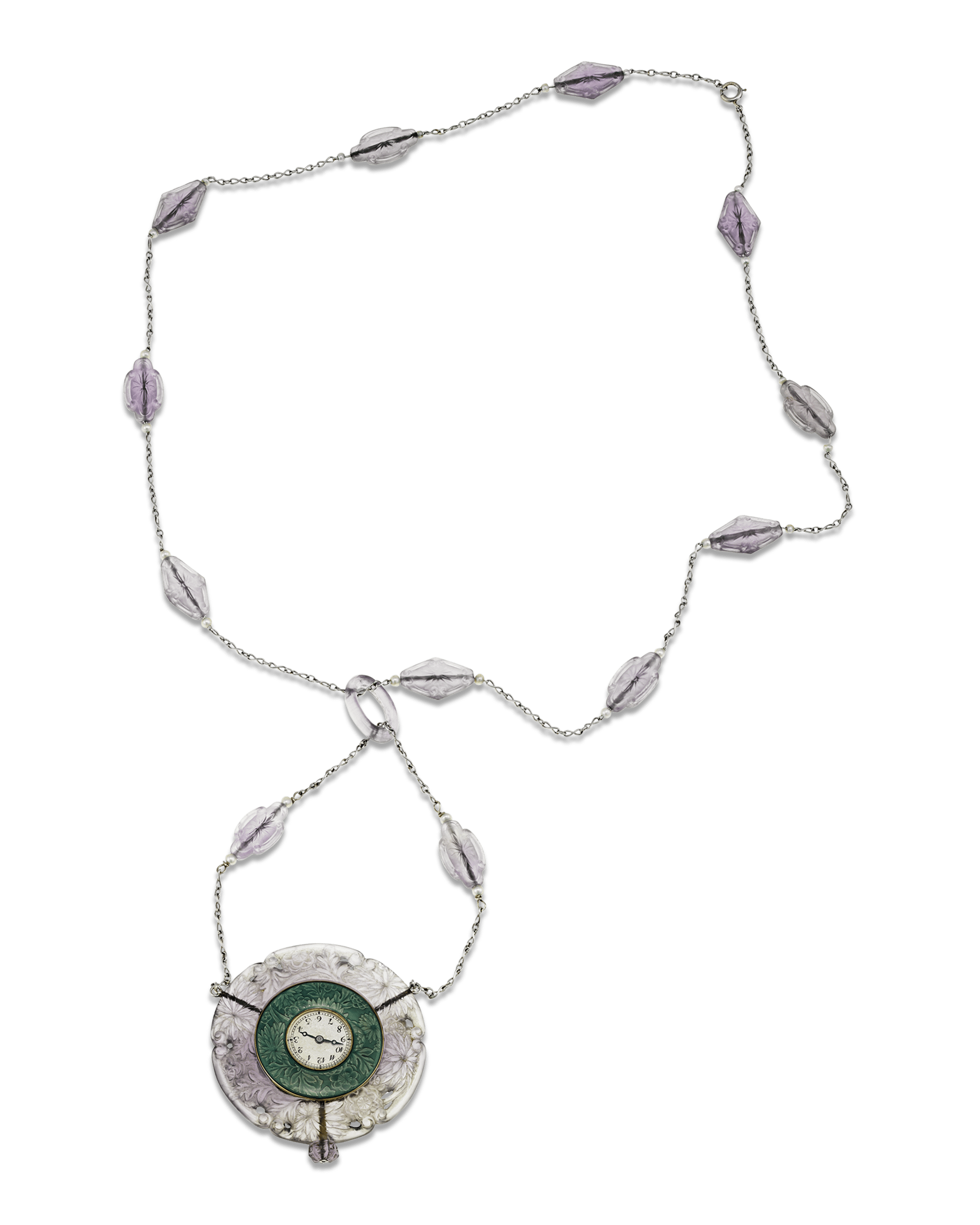 Fréres Amethyst and Enamel Art Deco Pendant